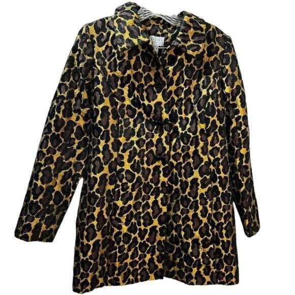 Susan Graver Leopard Print Coat Jacket Buttons Size 4 - Picture 1 of 5